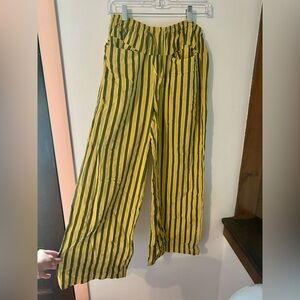 Drawstring Striped Loose Wide Leg Trouser Pants with Pockets
